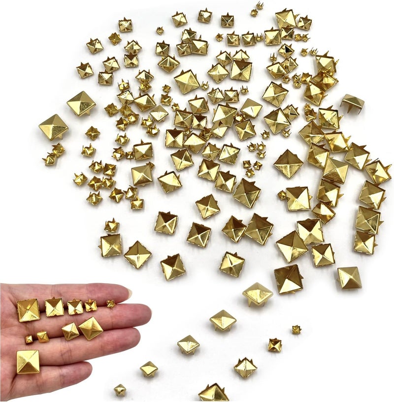 honigo Gold 150pcs Square Pyramid Studs Metal Studs Spikes for Clothing,Shoe,Leather,Jacket,Punk,Crafts,Clothes,Jeans,Jewelry4/6/8/10/12mm - Image 1